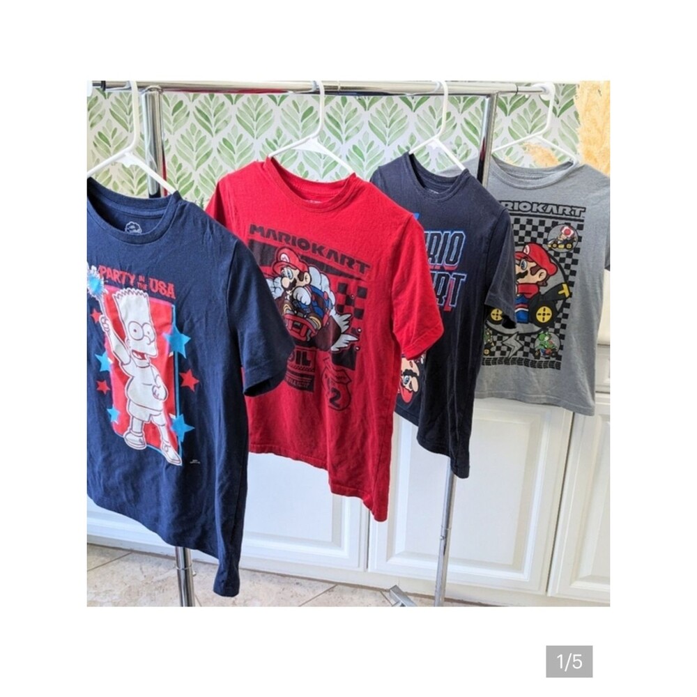 Bundle of 4 Boys Character Tees Mario and Bart Simpson Graphic Gamer Cartoon